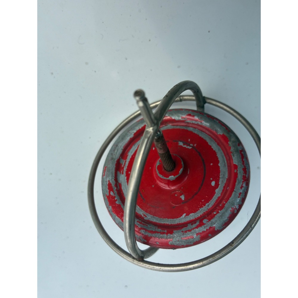 Vintage Metal Gyroscope Spinning Top Toy Red Silver Scientific Physics Toy